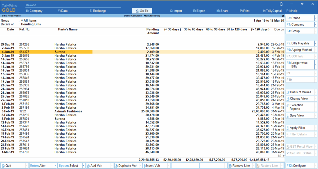 Age‑Wise Analysis (Customer Ageing) in Tally prime